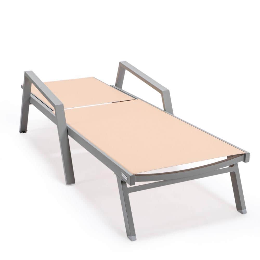 Light Brown Aluminum Outdoor Chaise Lounge Set with Fire Pit Table
