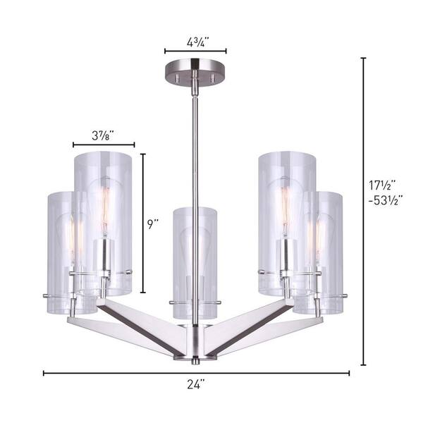 Canarm Jade 5 Light Brushed Nickel Chandelier With Clear Glass Shades Ich1026a05bn Canarm Jade 5 Light Brushed Nickel, How Do You Clean A Chandelier Without Taking It Down The Drain