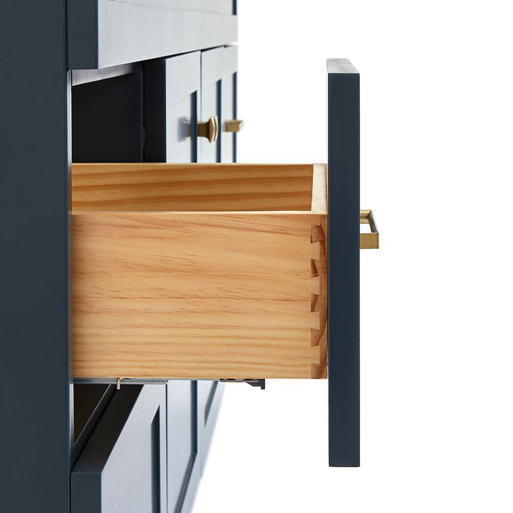 Midnight Blue 60" Freestanding Wood Vanity Cabinet with Gold Hardware