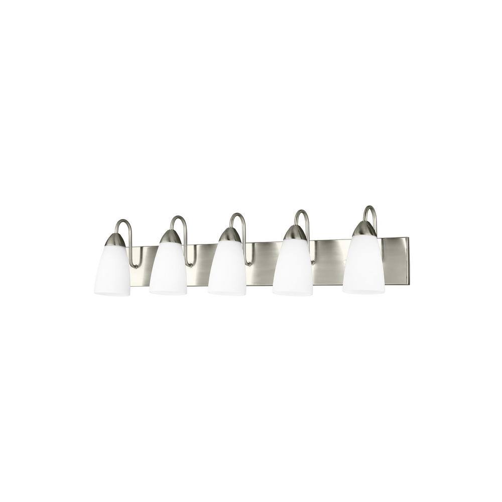 Seville Brushed Nickel 5-Light Wall/Bath Fixture with Etched Glass Shades