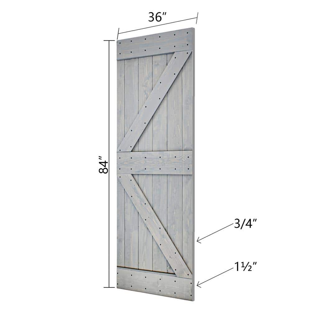 French Gray Solid Wood Double Sliding Barn Door Kit with Matte Black Hardware
