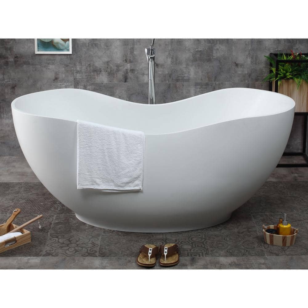 66'' White Freestanding Solid Surface Soaking Bathtub