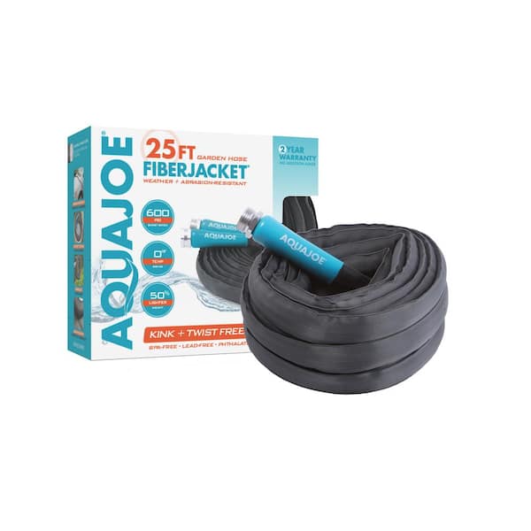 Aqua Joe 5 8 In Dia X 25 Ft Ultra Flexible Kink Free Fiberjacket Garden Hose Metal Fittings Ajfjh25 58 Pro The Home Depot Dia X 25 Ft Ultra Flexible Kink Free, 25 Foot Garden Hose Home Depot
