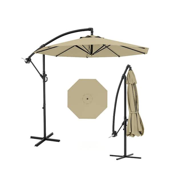 10 ft. Steel Cantilever Offset Patio Umbrella with Crank Lift & Cross Base in Beige