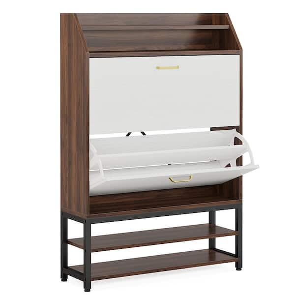 Tribesigns Sabina 48.8 in. H x 31.5 in. W Black Wood and Metal Shoe Storage Cabinet with 2-Flip Drawers and Open Storage Shelves