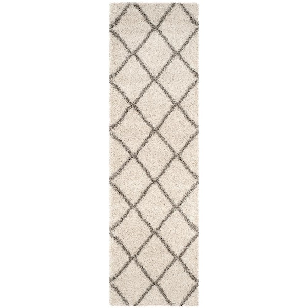 Hudson Shag Ivory/Gray 2 ft. x 10 ft. Geometric Diamonds Runner Rug