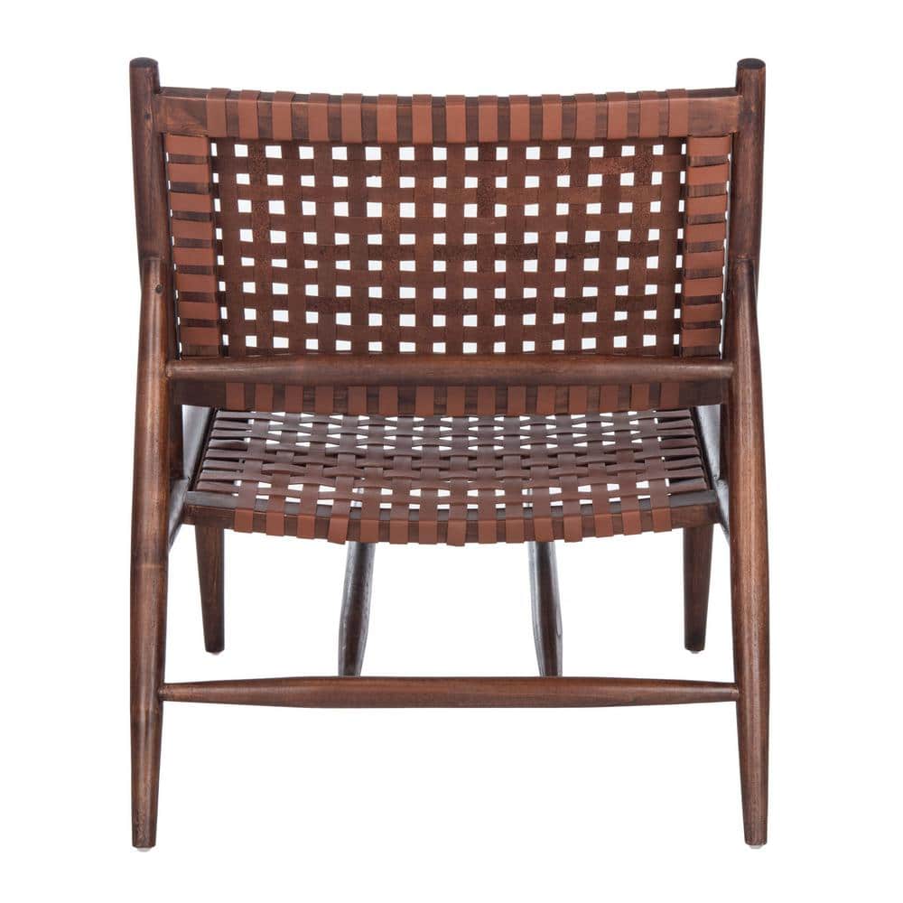 Cognac Brown Leather Woven Armless Slipper Chair