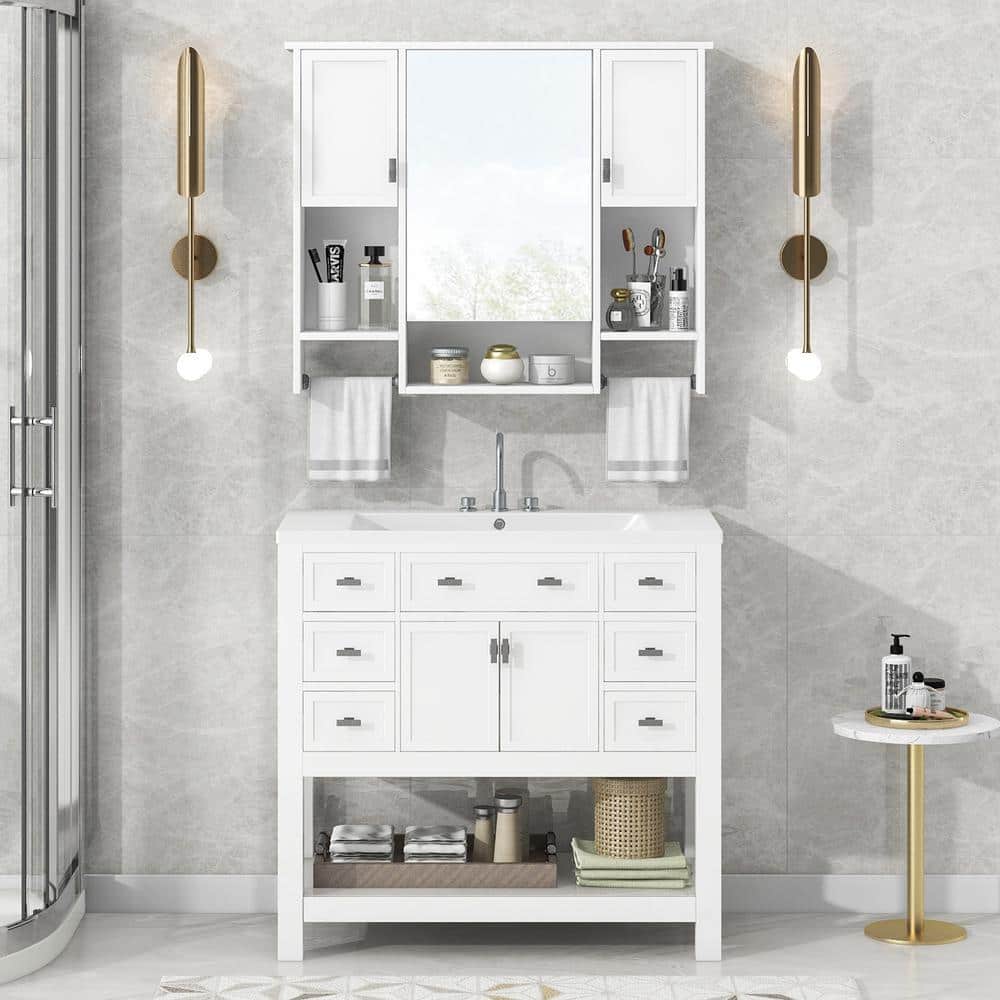 36 in. W Single Sink Freestanding Bath Vanity in White with White Resin Top price history on PriceWatchPro