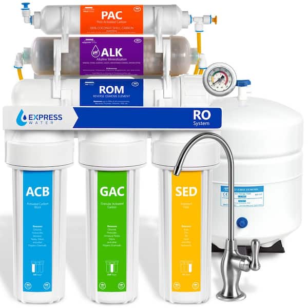 Express Water Reverse Osmosis Alkaline Water Filtration System - 10 Stage RO Water Filter with Faucet and Tank - 100 GPD