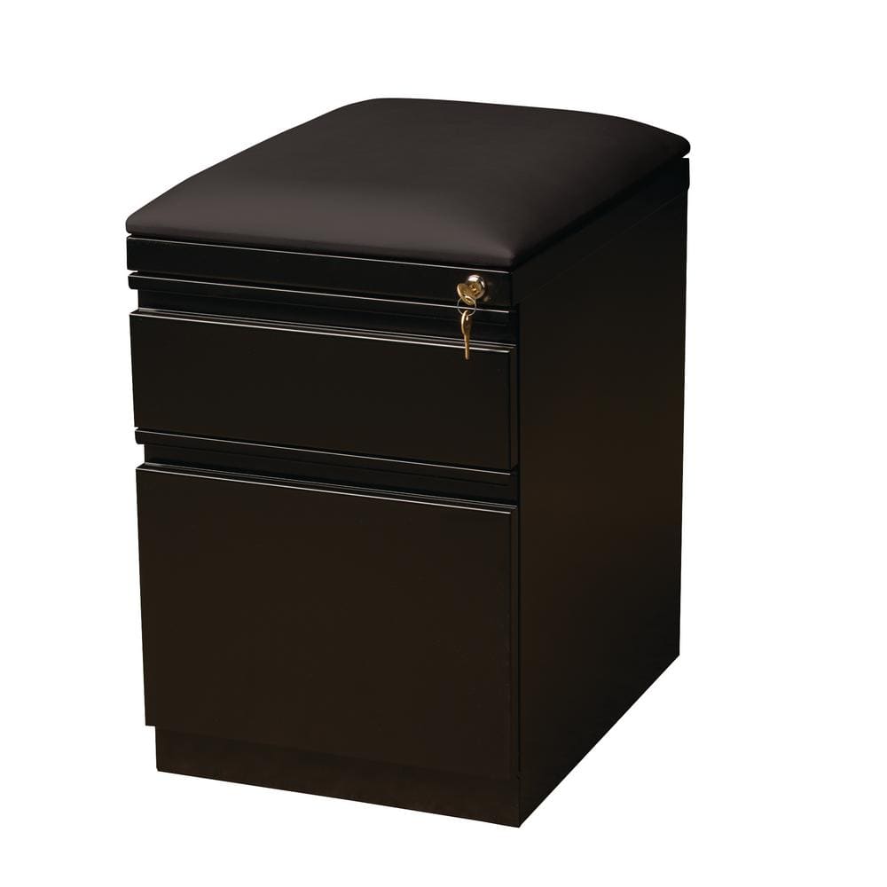 Black Steel Mobile Pedestal File Cabinet with Cushion Seat