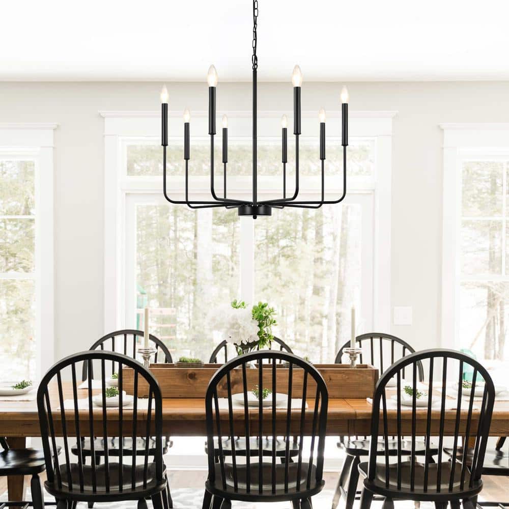 Black Metal 8-Light Candle Linear Chandelier