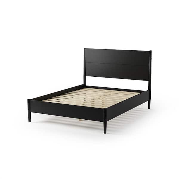 Mid Century Black Wood Frame Queen Platform Bed