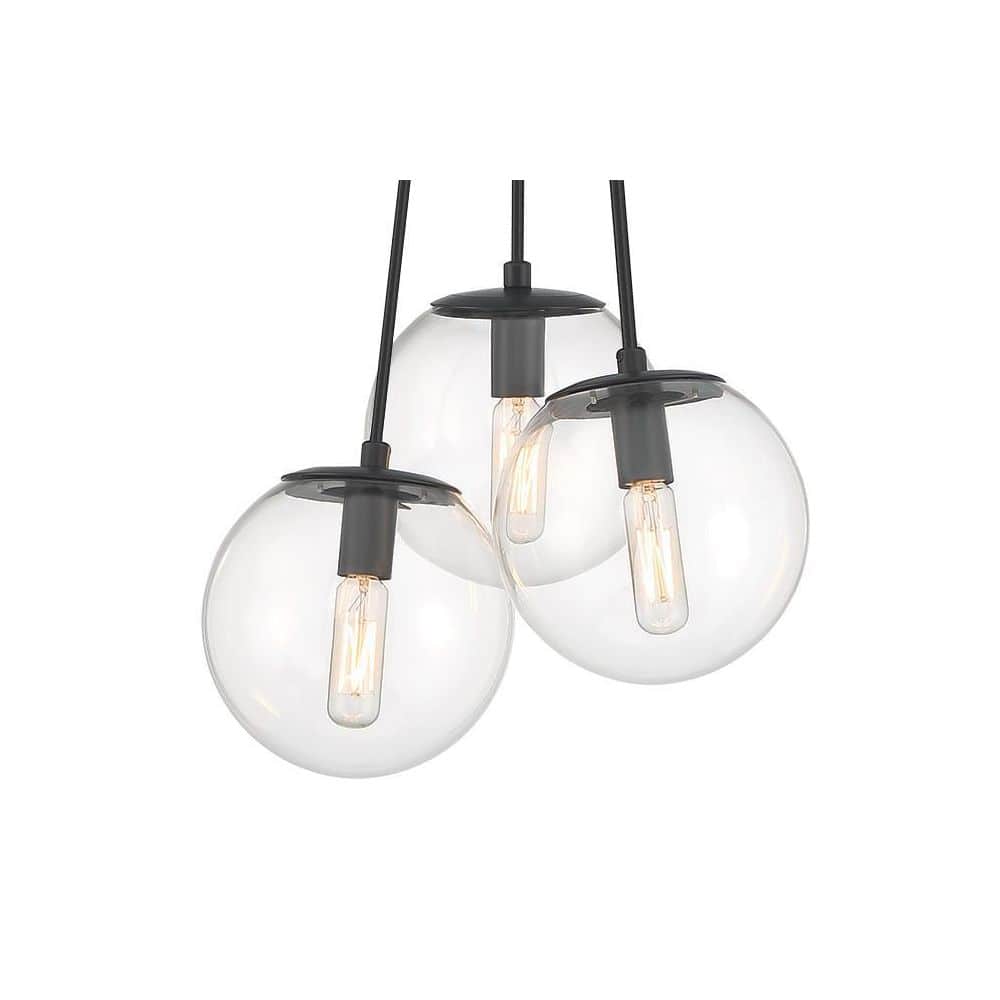 Auresa 17.88" Black Coal 3-Light Pendant with Clear Glass Shade