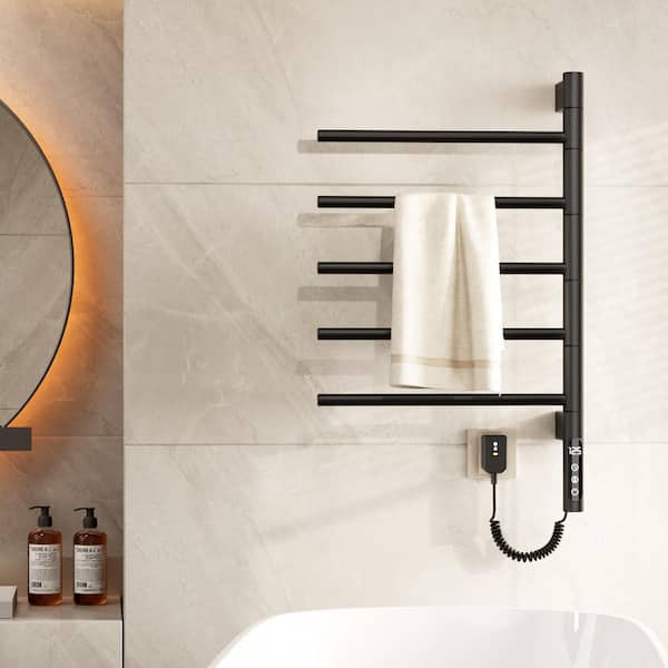 5-Bar Hardwired and Plug-in Electric Towel Warmer in Matte Black