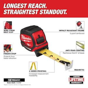 16 ft. x 1-5/16 in. Wide Blade Magnetic Tape Measure with 16 ft. Reach