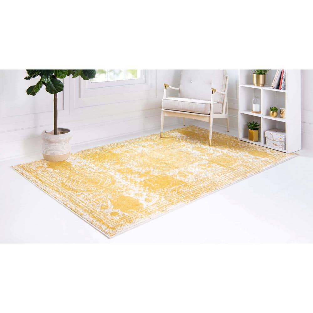 Handmade Rectangular Yellow Synthetic Easy Care Rug, 6' x 9'