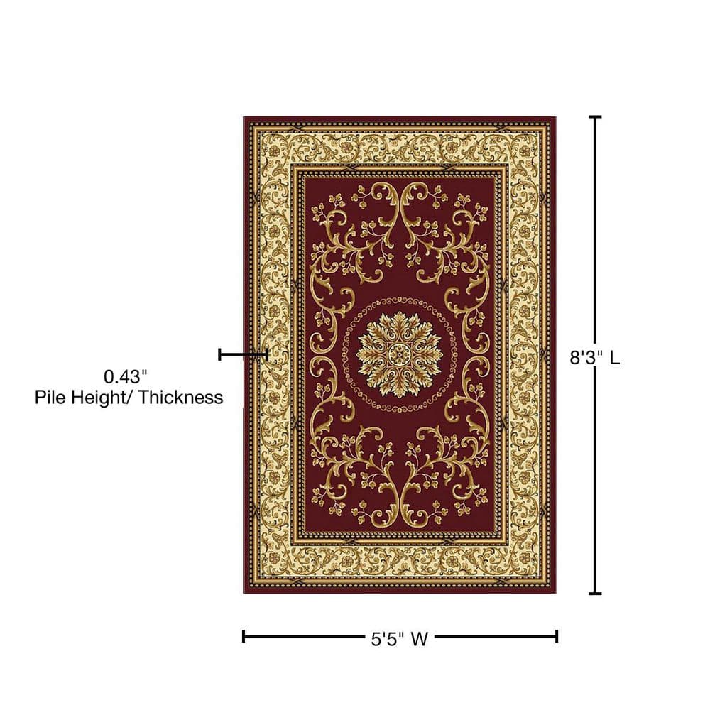 Burgundy and Ivory Synthetic Reversible Rectangular Area Rug