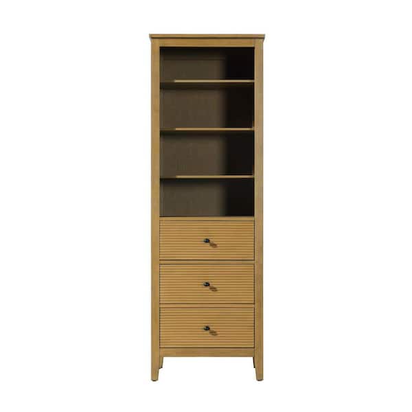 24 in. W x 18 in. D x 72 in. H Brown Freestanding Linen Cabinet in Honey Teak