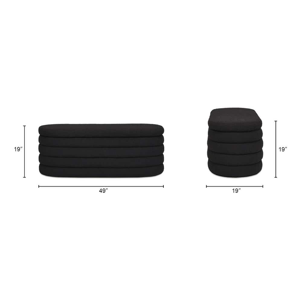 Ebony Black Boucle Upholstered Oval Storage Bench with Hinged Lid
