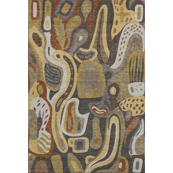 Mayfield Premium Machine Washable Abstract AMF2488 Coffee 9 ft. x 12 ft. Area Rug