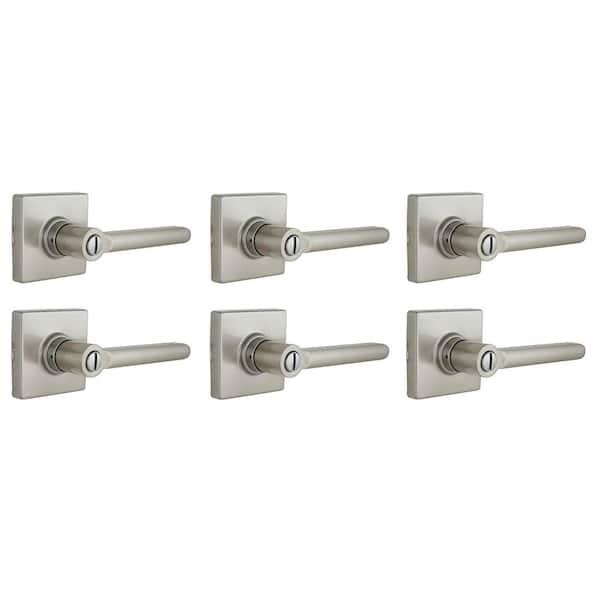 Tonebridge Satin Nickel Bed/Bath Privacy Door Handle with Square Rose Contractor Pack (6-Count)