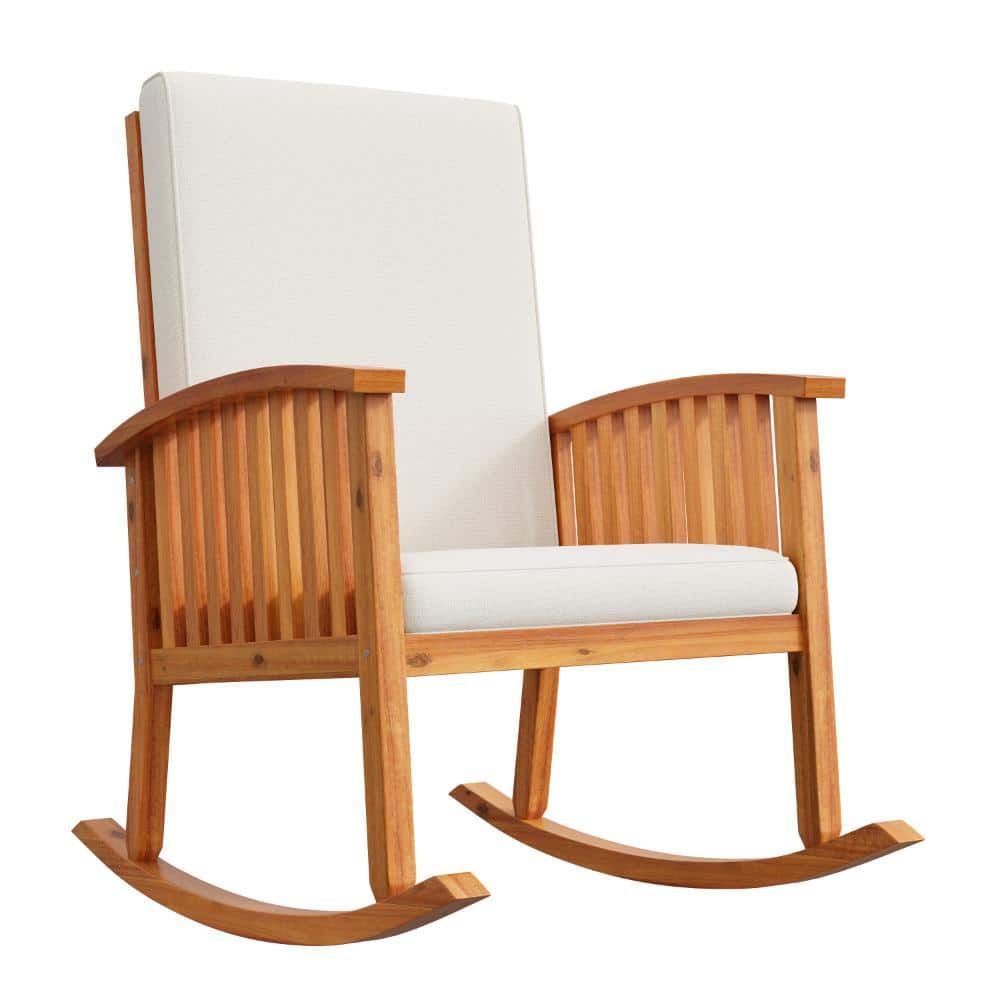 Rustic Acacia Rocking Chair with Thick Cushions, Wooden Outdoor Seating for Patio, Deck & Garden price history on PriceWatchPro