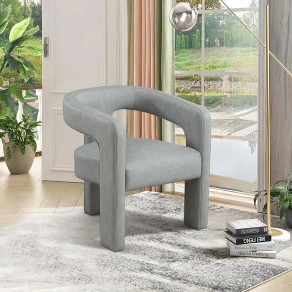 Bestier 25.6 in. Grey Wood Modern Soft Design Upholstered Microfiber 3-Legged Arm Accent Chair