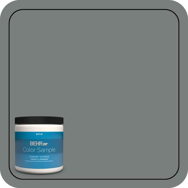 BEHR PREMIUM PLUS 8 oz. #PPU25-18 Shutter Gray Satin Enamel Interior/Exterior Paint & Primer Color Sample