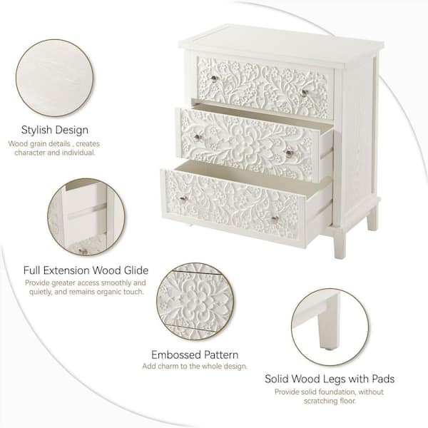 FUIN Farmhouse White 3-Drawer 26 in. Wide Chest of Drawers X02028
