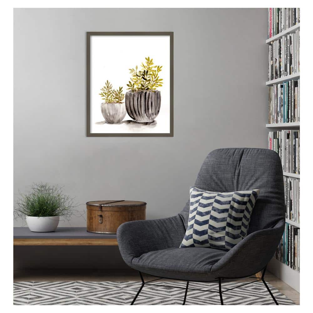 Gray Potted Plants Graphic Art in Silver Frame