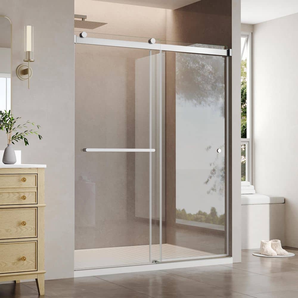 60 in. W x 74 in. H Sliding Semi-Frameless Shower Door in Brushed Nickel Finish with 1/4 in. (6mm) Clear Tempered Glass price history on PriceWatchPro