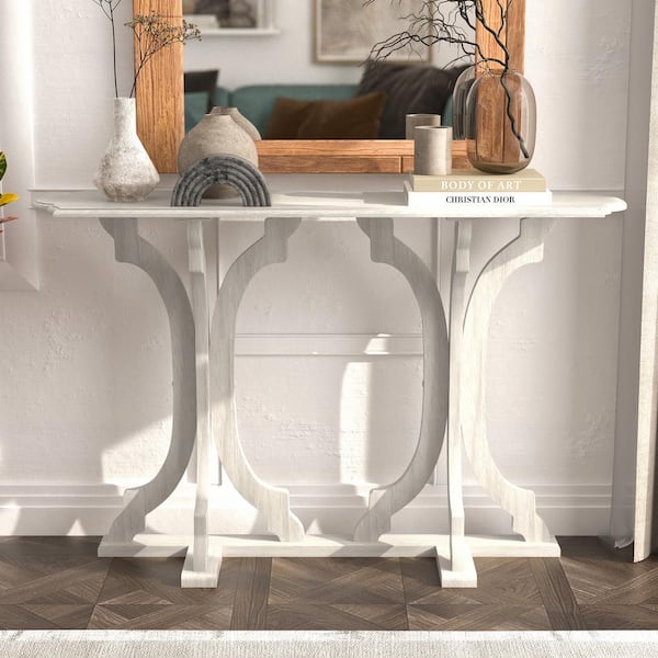 GALANO Doynton 45.9 in. Spray Paint White Oval Solid Wood Console Table