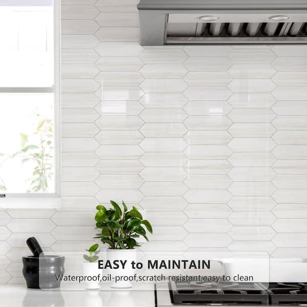 White Dolomite 12.8 in. x 12.8 in. PVC Peel and Stick Backsplash Tile, Hexagon Design, 10-Sheet Pack