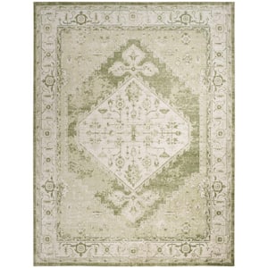 Astra Machine Washable Ivory Green 8 ft. x 10 ft. Center medallion Traditional Area Rug