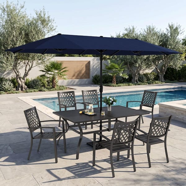 iron patio table with umbrella Amazon.com: AECOJOY Metal and Chairs Set for 4, Outdoor Dining Set, Modern Black Round Patio Dining Table Furniture Set Hole : Patio, Lawn & Garden Delicious food Metal Patio Dining Patio Set