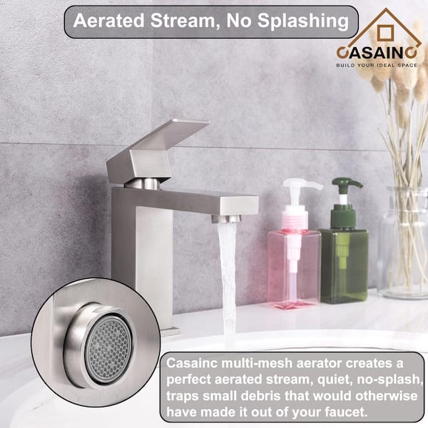 Single Handle Single Hole Bathroom Faucet in Brushed Nickel