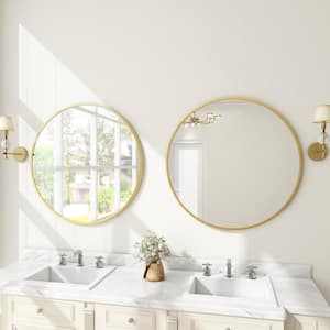 30 in. W x 30 in. H Round Metal Framed Wall Bathroom Vanity Mirror Gold