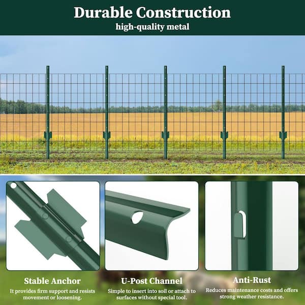 3.74 in. x 3.66 in. x 59 in. Green Metal Garden Fence U-Post for Temporary Fencing, Electric Fence Wire (10-Pack)