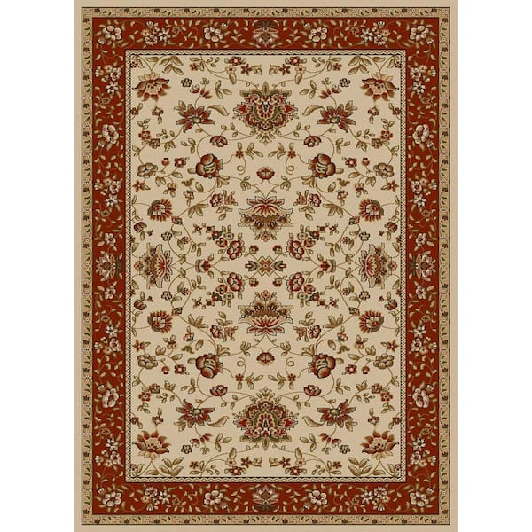 Unbranded Como Ivory/Brick 5 ft. x 7 ft. Traditional Oriental Floral Area Rug