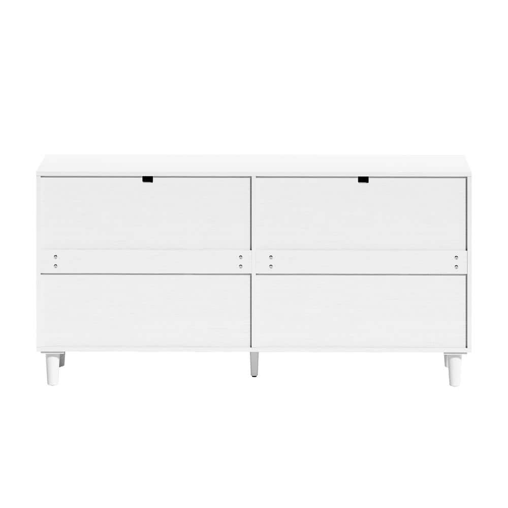 White MDF and Rattan 6-Drawer Dresser with Gold Handles