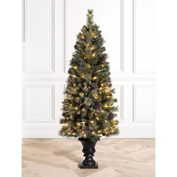 Glitzhome 5 ft. Pre-Lit Flocked Pine Artificial Christmas Tree