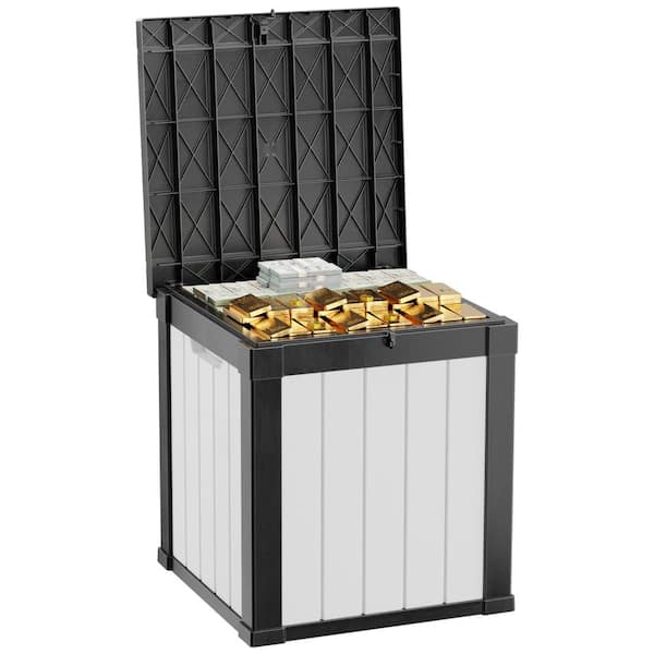 OUPES 50 Gal. White and Black Resin Outdoor Storage Deck Box