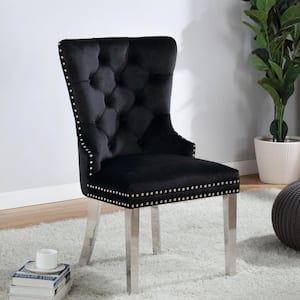 Kerry Dale Glam Black Flannelette Tufted Dining Chair (Set of 2)