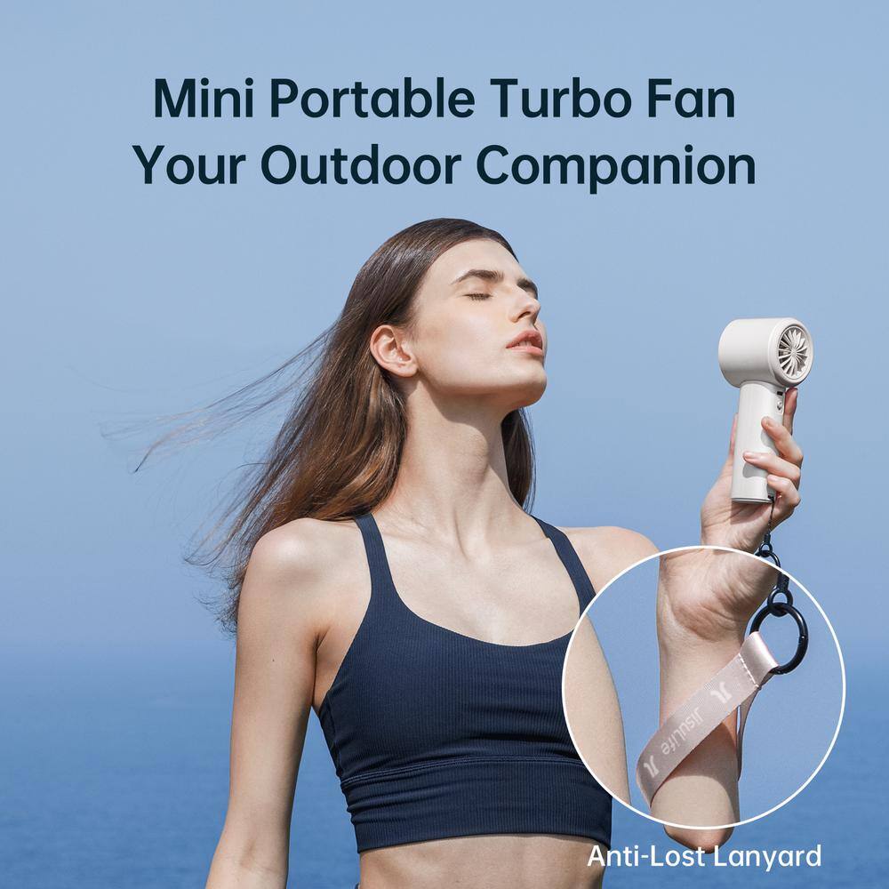 Compact White ABS Handheld Fan with Digital Display