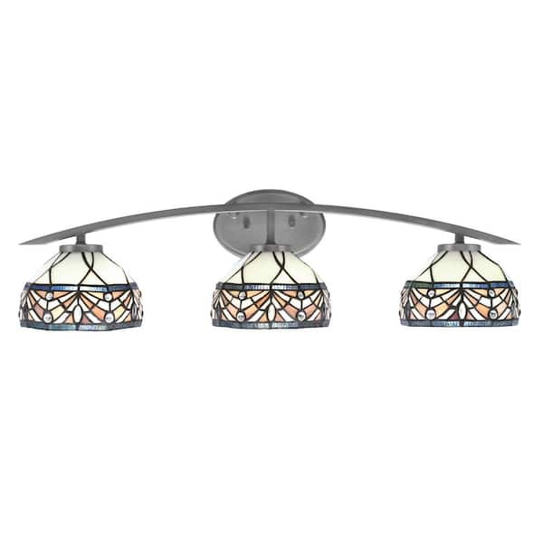 Unbranded Siena 29 in. 3-Light Vanity Light Graphite with Royal Merlot Art Glass Shades