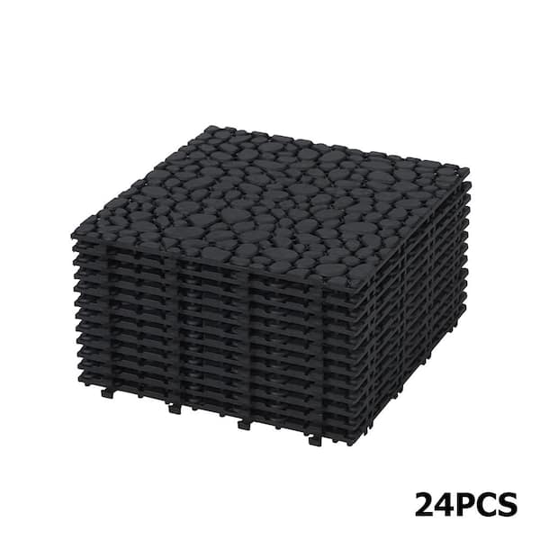 YOFE 1 ft. x 1 ft. All-Weather Outdoor Plastic Composite Interlocking Deck Tiles in Black Waterproof, Anti-Slip (24 Per Case)