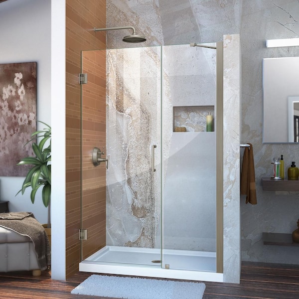 DreamLine Unidoor 43 to 44 in. x 72 in. Frameless Hinged Shower Door in Brushed Nickel
