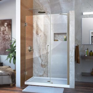 Unidoor 48 in. to 49 in. x 72 in. Frameless Hinged Shower Door in Brushed Nickel