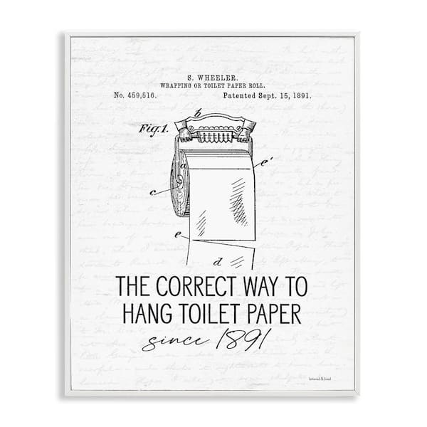Vintage Diagram Correct Hang Toilet Paper by Lettered and Lined White Framed Giclee Art Print Typography 16 in. x 20 in.