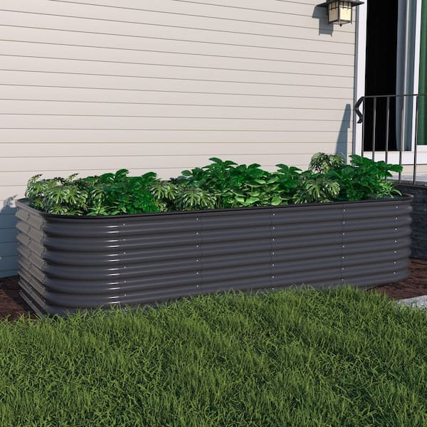 8 ft. x 4 ft. x 2 ft. Galvanized Steel Raised Garden Bed Planter Box Outdoor, Dark Gray